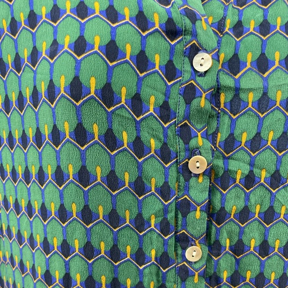 Jamison 100% Silk Shirt Dress with Pockets - Green, Blue & Yellow - Size Small - Picture 4 of 10